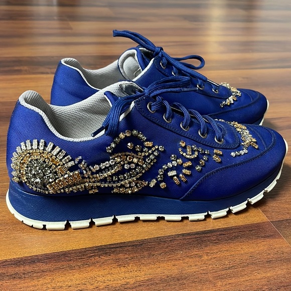 Blue Prada sneakers with Gold and Clear Rhinestone detailing size 39 (9) - Picture 5 of 8